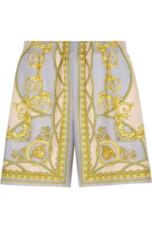 VERSACE Szorty, Mężczyzna, Wielobarwność, S, Złote Szorty z Jedwabiu z Nadrukiem