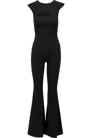 ANIYE BY Kombinezony, Kobieta, Czarny, M, Czarny Flared Jumpsuit z Poduszeczkami na Ramionach