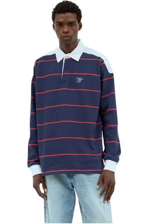 WALES BONNER Koszulki, Mężczyzna, Niebieski, S, Polo Shirt z Paskami w Mieście