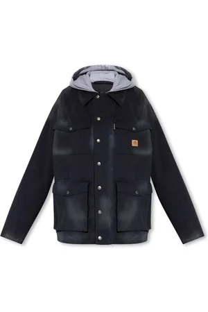 Balenciaga Kurtki, Mężczyzna, Niebieski, S, Bawełna, Kurtka z efektem vintage