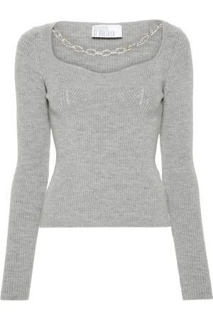GIUSEPPE DI MORABITO Swetry, Kobieta, Szary, M, Sweater z kryształami Szary Ściągany Dzianina