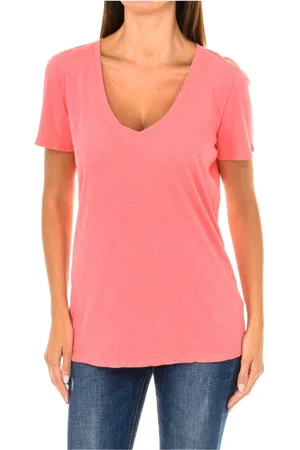 Emporio Armani Koszulki, Kobieta, Czerwony, XS, T-shirt z krótkim rękawem i dekoltem w serek
