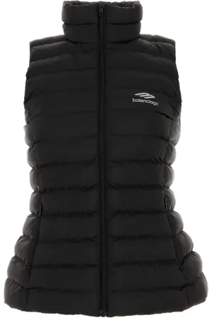 Balenciaga Kurtki, Kobieta, Czarny, S, Len, Pikowana Kamizelka z Nadrukiem