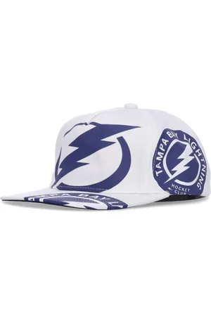Mitchell & Ness Akcesoria, Mężczyzna, Biały, ONE SIZE, Tampa Bay Lightning Flat Brim Cap