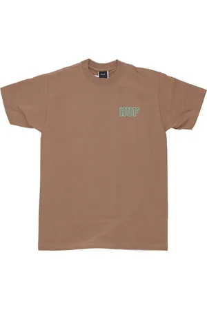 Huf Koszulki, Mężczyzna, brązowy, S, Męska Koszulka Camel Okrągły Dekolt Regular Fit