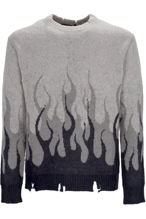 Vision Of Super Swetry, Mężczyzna, Szary, L, Flames Crew Neck Sweater Oversize Fit