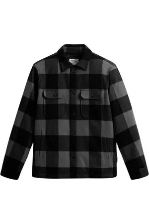 Woolrich Kurtki, Mężczyzna, Wielobarwność, S, Alaskan Wool Check Overshirt Charcoal Buffalo