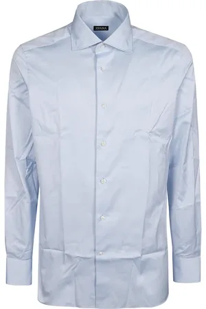 Ermenegildo Zegna Koszule, Mężczyzna, Niebieski, M, Bawełna, Klasyczna koszula z długim rękawem
