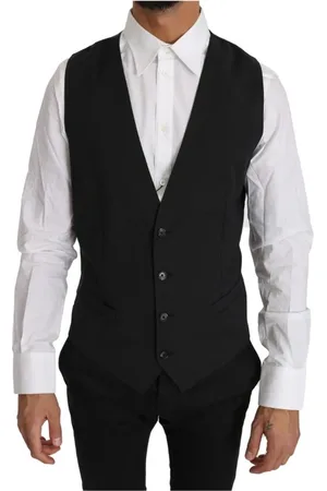 Dolce & Gabbana Garnitury, Mężczyzna, Czarny, L, Szary Wełniany Formalny Slim Fit Kamizelka