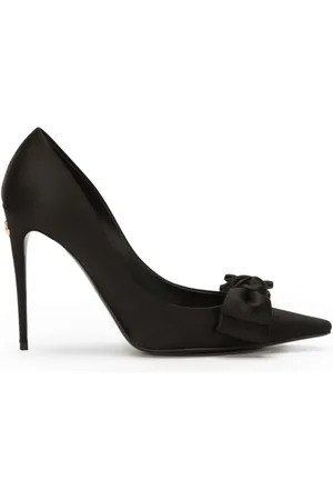 Dolce & Gabbana Buty, Kobieta, Czarny, 40 EU, Czarna Satynowa Szpilka z Kokardą