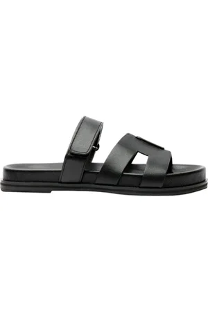 Bibi Lou Buty, Kobieta, Czarny, 39 EU, Czarne płaskie sandały skórzane Mindy