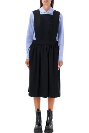 Comme des Garçons Sukienki, Kobieta, Czarny, M, Wełna, Czarna sukienka midi z kwadratowym dekoltem