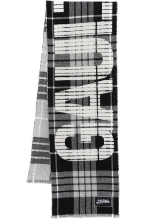 Jean Paul Gaultier Akcesoria, Kobieta, Wielobarwność, ONE SIZE, Czarno-Szary-Biały Szalik z Wełny w Kratę