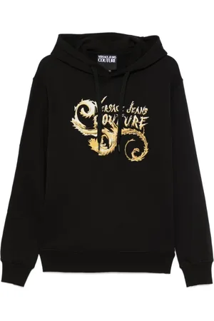 VERSACE Bluzy, Mężczyzna, Czarny, L, Czarna Bawełniana Bluza z Nadrukiem Logo