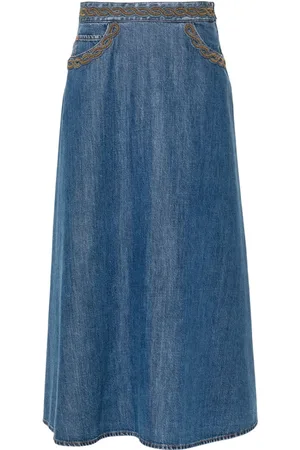 VALENTINO GARAVANI Spódnice, Kobieta, Niebieski, L, Denim, Elegancka czarna spódnica z unikalnym wzorem
