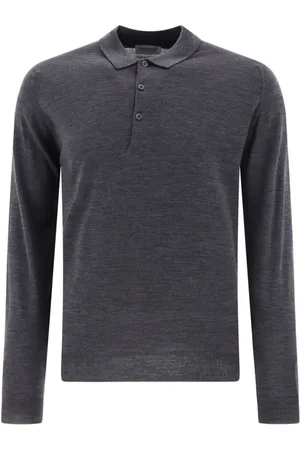 JOHN SMEDLEY Koszulki, Mężczyzna, Czarny, L, Szary Koszula z Długim Rękawem