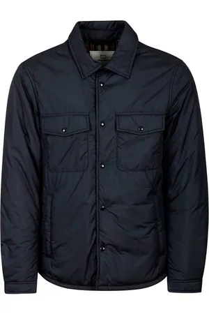 Woolrich Kurtki, Mężczyzna, Niebieski, L, Niebieska Kurtka Pikowana Zamek Logo