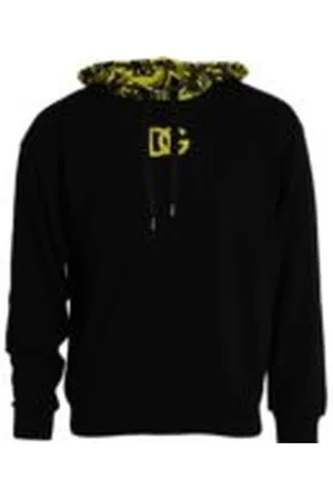 Dolce & Gabbana Bluzy, Mężczyzna, Czarny, M, Żółty Logo Bawełniany Bluza z Kapturem