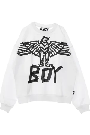 Boy London Bluzy, Mężczyzna, Biały, M, Bluza z długim rękawem z orłem Biały/Czarny