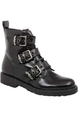 Twin-Set Buty, Kobieta, Czarny, 37 EU, Czarne skórzane botki z paskami