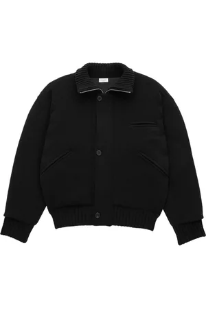 Saint Laurent Swetry, Mężczyzna, Czarny, M, Wełna, Czarna wełniana kurtka z zamkiem błyskawicznym
