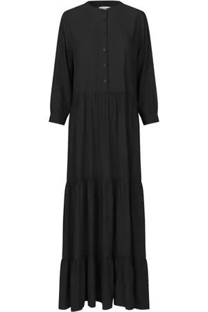 Lollys Laundry Sukienki, Kobieta, Czarny, L, Czarna Sukienka Maxi z Falbanami
