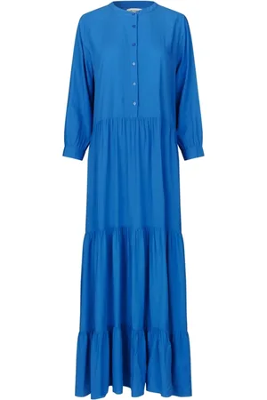 Lollys Laundry Sukienki, Kobieta, Niebieski, M, Niebieska Sukienka Maxi z Długimi Rękawami