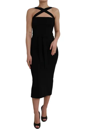Dolce & Gabbana Sukienki, Kobieta, Czarny, M, Nylon, Czarna Sukienka Halter Sheath Midi