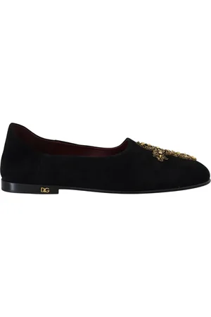 Dolce & Gabbana Buty, Mężczyzna, Czarny, 39 1/2 EU, Zamsz, Luksusowe Mokasynyy z Kryształami