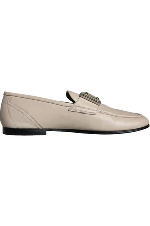 Dolce & Gabbana Buty, Mężczyzna, Beżowy, 43 EU, Beżowe Mokasynyy z Logo Plaque