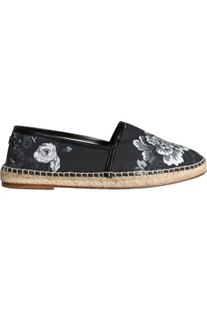 Dolce & Gabbana Buty, Mężczyzna, Czarny, 40 EU, Czarne Białe Kwiatowe Espadryle Buty