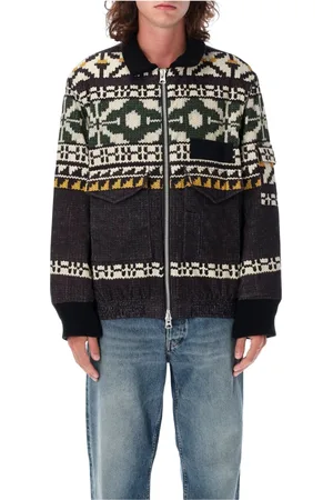 SACAI Bluzy, Mężczyzna, Wielobarwność, M, Sweter Wzorzysty Czarno Zielony