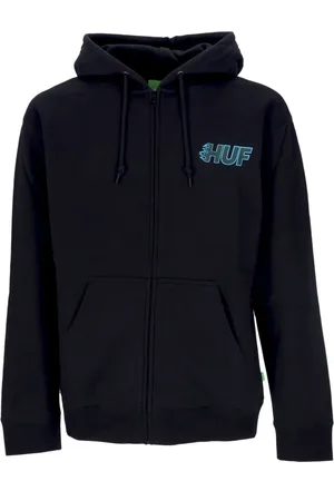Huf Bluzy, Mężczyzna, Czarny, L, Czarna bluza z zamkiem i logo