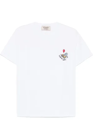 ALESSANDRO ENRIQUEZ Koszulki, Kobieta, Biały, S, T-shirt z haftowanym sloganiem i okrągłym dekoltem