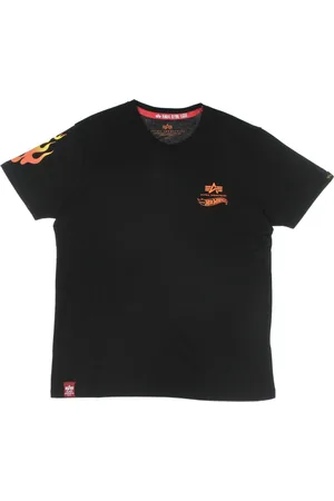 Alpha Industries Koszulki, Mężczyzna, Czarny, S, Flame Print Hot Wheels Czarna Koszulka