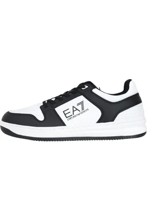 EA7 Buty, Mężczyzna, Czarny, 43 1/3 EU, Skóra, Czarne Sneakersy z Detalem Logo