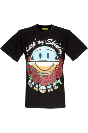 MARKET Koszulki, Mężczyzna, Czarny, L, Błyszczący T-shirt z uśmiechniętą buźką Czarny T-shirt męski