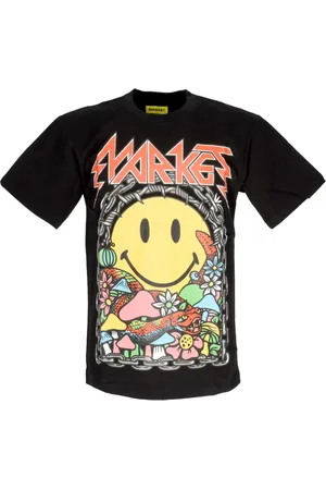 MARKET Koszulki, Mężczyzna, Wielobarwność, XL, Czarna Koszulka z Nadrukiem Smiley z Bawełny