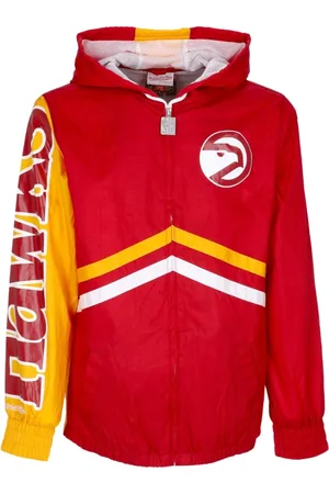 Mitchell & Ness Bluzy, Mężczyzna, Czerwony, L, Nylon, Kurtka Atlanta Hawks Full Zip Czerwono-Żółta