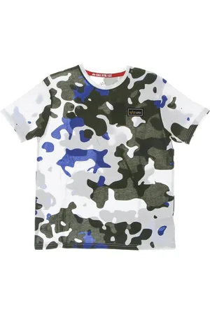 Alpha Industries Koszulki, Mężczyzna, Wielobarwność, S, Biała Koszulka z Nadrukiem Camo