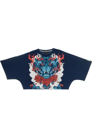 DOLLY NOIRE Koszulki, Kobieta, Wielobarwność, M, Granatowy Krótki T-shirt Damski