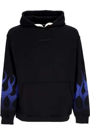 Vision Of Super Bluzy, Mężczyzna, Czarny, XL, Lekka Bluza z Kapturem Flames Czarno/Niebieska