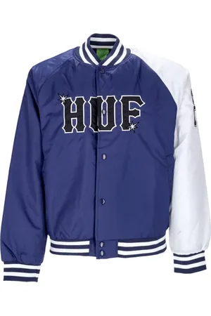 Huf Kurtki, Mężczyzna, Niebieski, M, Nylon, Pikowana Satynowa Kurtka Baseballowa w Granatowym