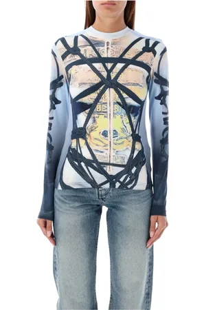 Y / PROJECT Koszulki, Kobieta, Wielobarwność, S, Bondage Print Top Niebiesko-Czarny