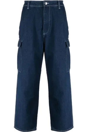 Pop Trading Company Jeansy, Mężczyzna, Niebieski, L, Denim, Niebieskie Jeansyy Cargo z Logo