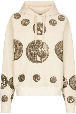 Dolce & Gabbana Bluzy, Mężczyzna, Beżowy, S, Bluza z nadrukiem monet - kolekcja Roma