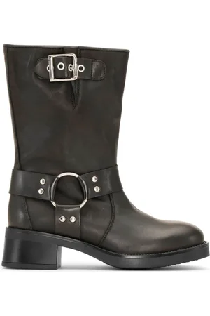 JoDis Buty, Kobieta, Czarny, 38 EU, Skóra, Czarne Buty Motocyklowe z Szczegółami Uprzążowymi