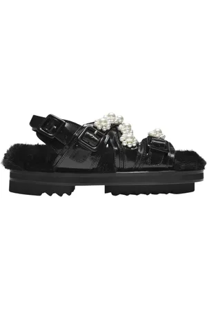 Simone Rocha Buty, Kobieta, Czarny, 36 EU, Skóra, Czarna Skórzana Sandał Multi-Strap z Perłą