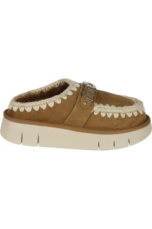 Mou Buty, Kobieta, brązowy, 37 EU, Zamsz, Haftowane detale zamszowe klapki