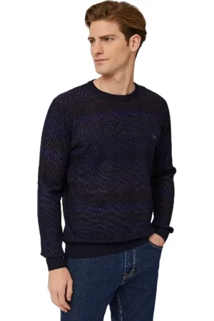 HARMONT&BLAINE Bluzy, Mężczyzna, Niebieski, L, Elegancki Wełniany Sweter Zig-Zag